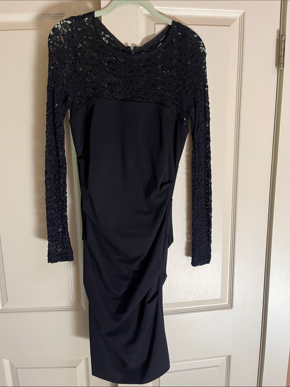 Nicole Miller Black Lace-Yoke Long-Sleeve Sheath Dress